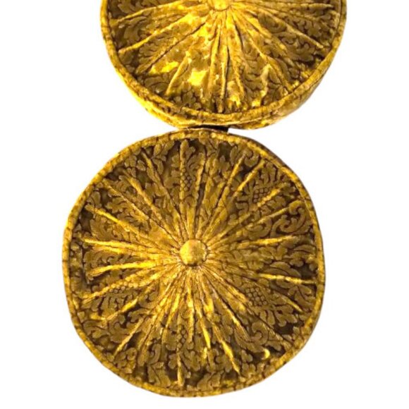 Set of Vintage Round Gathered Crush Velvet floral Cushions Chic Filled Luxury! - Picture 8 of 16